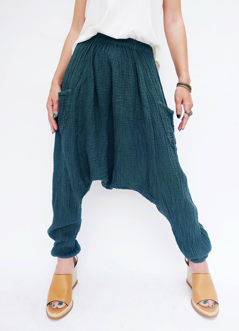 NO.162 Teal Green Double Cotton Gauze Harem Pants Women Etsy