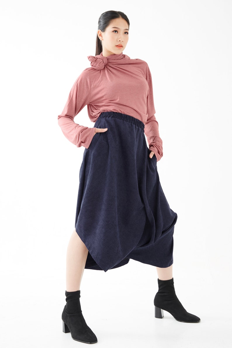 NO.286 Womens Asymmetrical Skirt/Pants, Loose Fit Skirt/Pants in Blue image 1