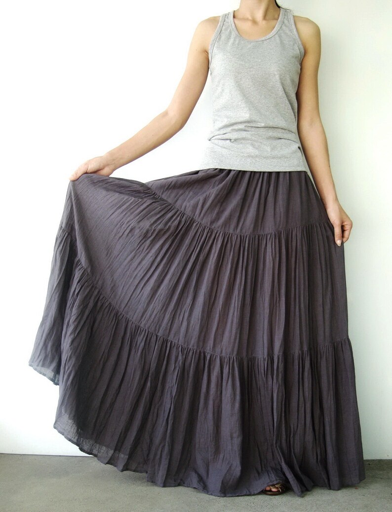NO.5 Grey Lavender Cotton Gauze Hippie Gypsy Boho Tiered Long Etsy