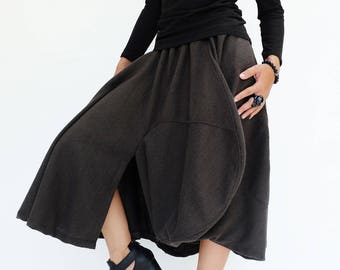 NO.221 Women's Asymmetric Midi Skirtpants, Avant Garde Skirt in Charcoal Gray