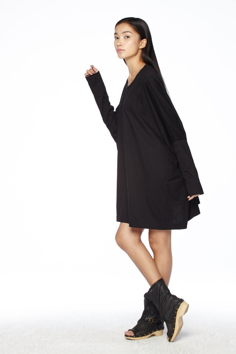 Women\u2019s Top NO.62 Black Cotton Jersey Oversized T-Shirt Tunic Sweater