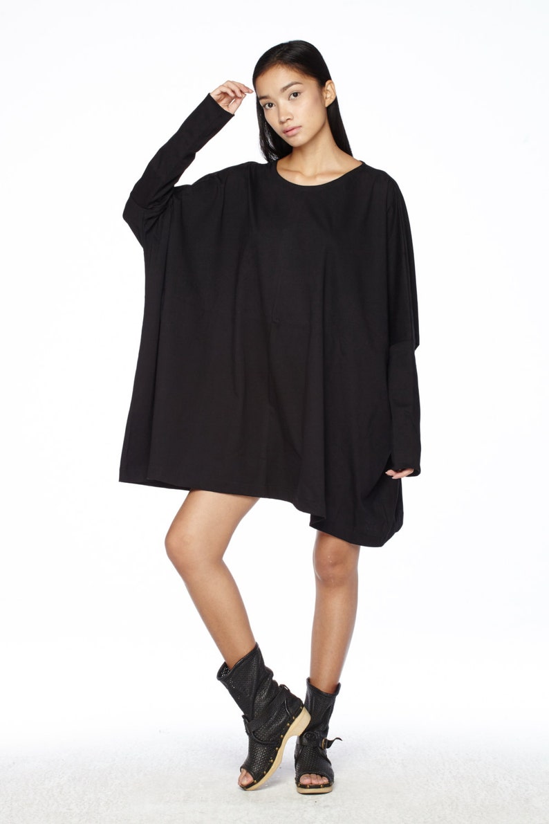Women\u2019s Top NO.62 Black Cotton Jersey Oversized T-Shirt Tunic Sweater