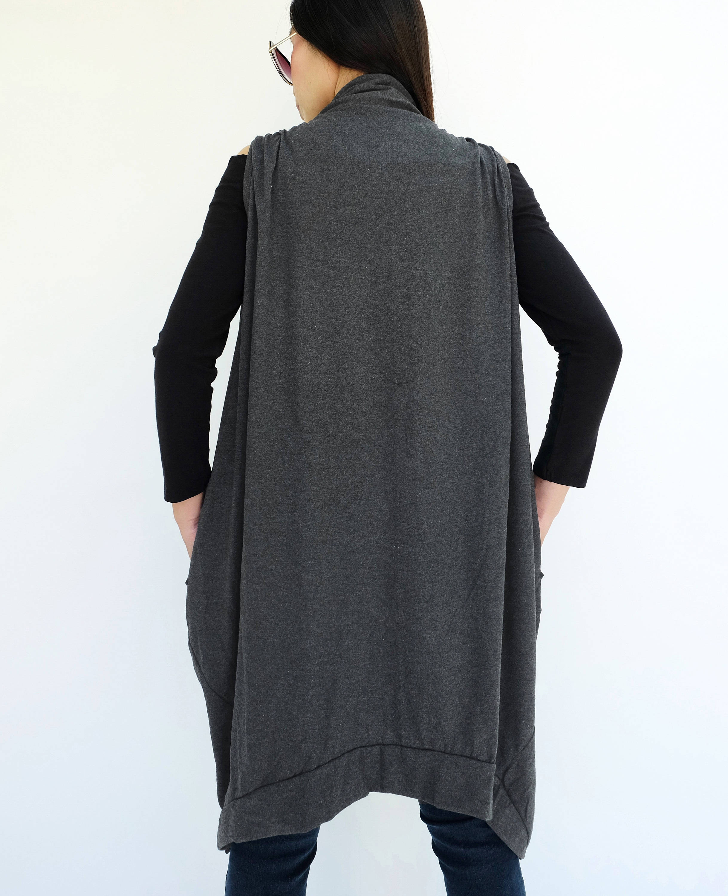 トップス nagonstans asymmetry slit vest NO.224 Women's Stylish Zip Front Asymmetrical Vest, Relaxed