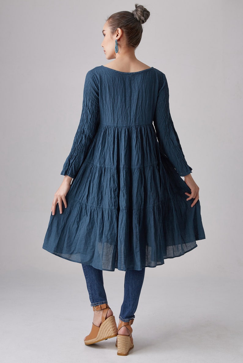 NEW---NO.292 Women/'s Long Sleeve Tiered Peasant Dress #Cream