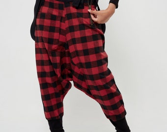 NO.254 Women s Plaid Suspender Harem Pants Drop Crotch Joggers