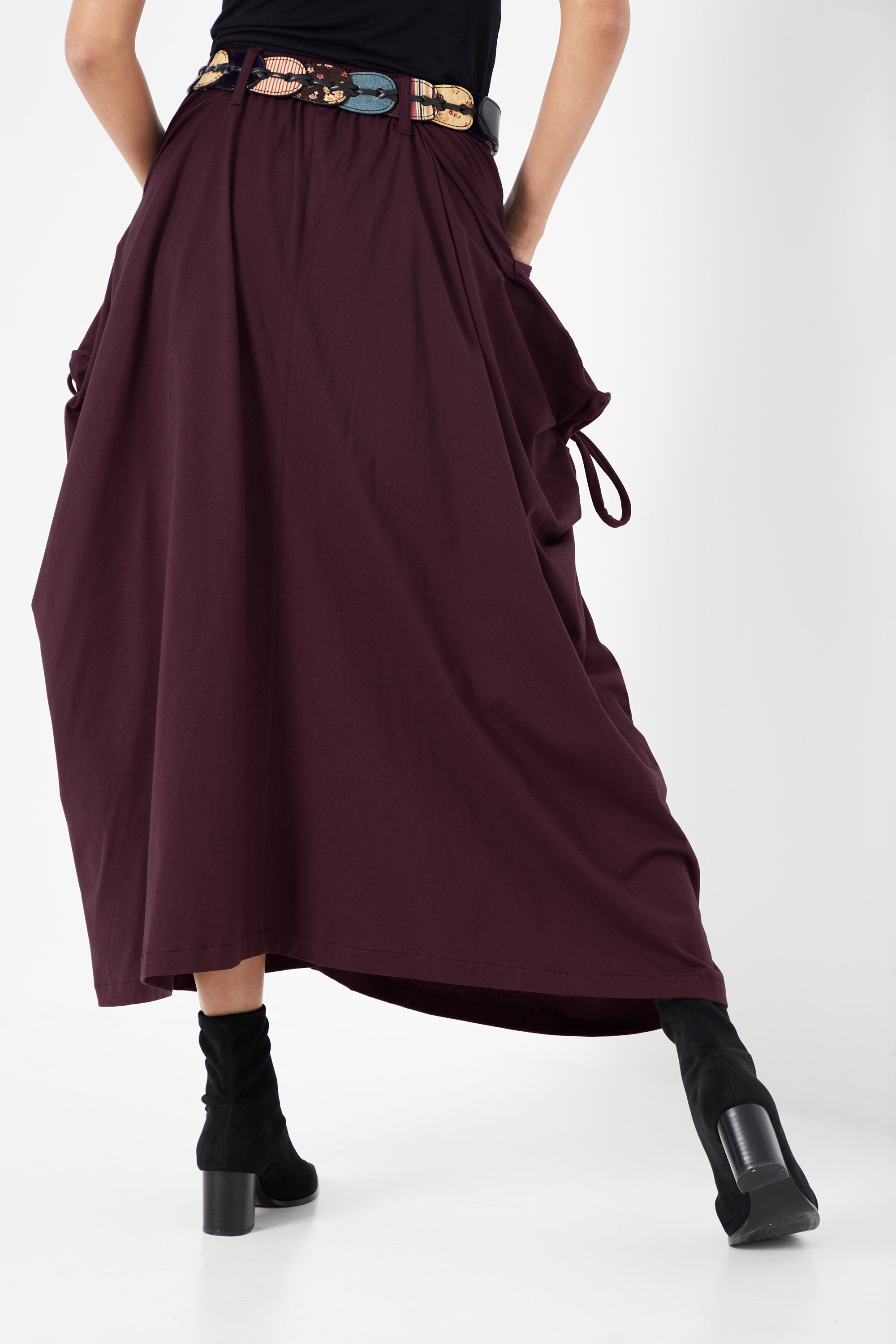 【THE MOZZ】Koren Pocket Long Skirt NO.123 Women's Large Patch Pocket Maxi Skirt, Long Maxi