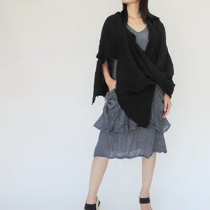 NO.141 Women's Scarves, Shawl With Buttons, Convertible Scarf, Natural Fiber Flexible Cotton Shawl in Black image 4