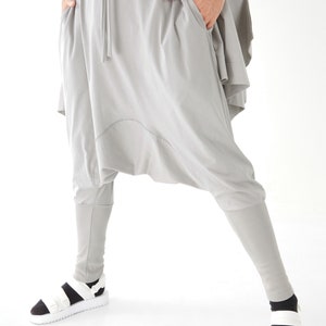 NO.58 Men's Drawstring Waist Low Crotch Harem Pants, Loose Harem Trousers, Unisex Pants in Gray image 4