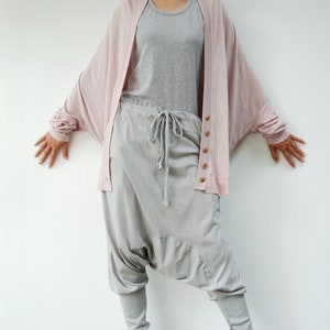 NO.58 Women's Drawstring Waist Low Crotch Harem Pants, Loose Harem Trousers, Unisex Pants in Gray image 4