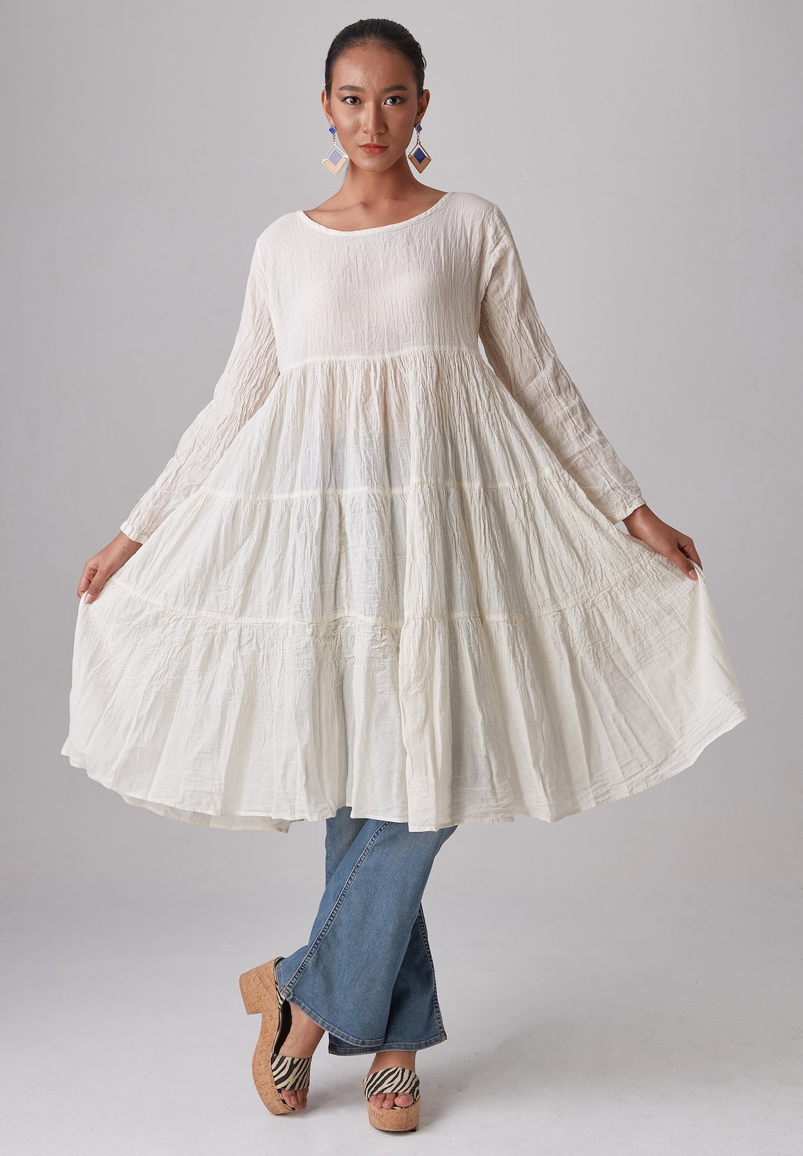 NEWNO.292 Women's Long Sleeve Tiered Peasant Dress Etsy