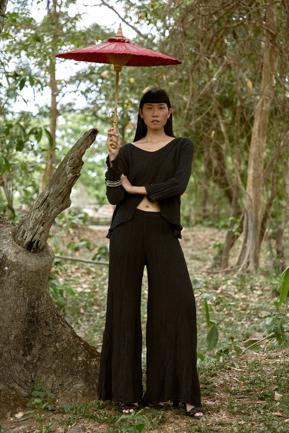Cabo Side Slit Smock Pant/Crop Top Set Cabo Side Slit Smock Pant/Crop Top Set