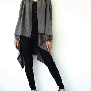 NO.61 Womens Long Sleeve Open Front Extravagant Cardigan, Cardigan Sweater in Mottled Gray image 2