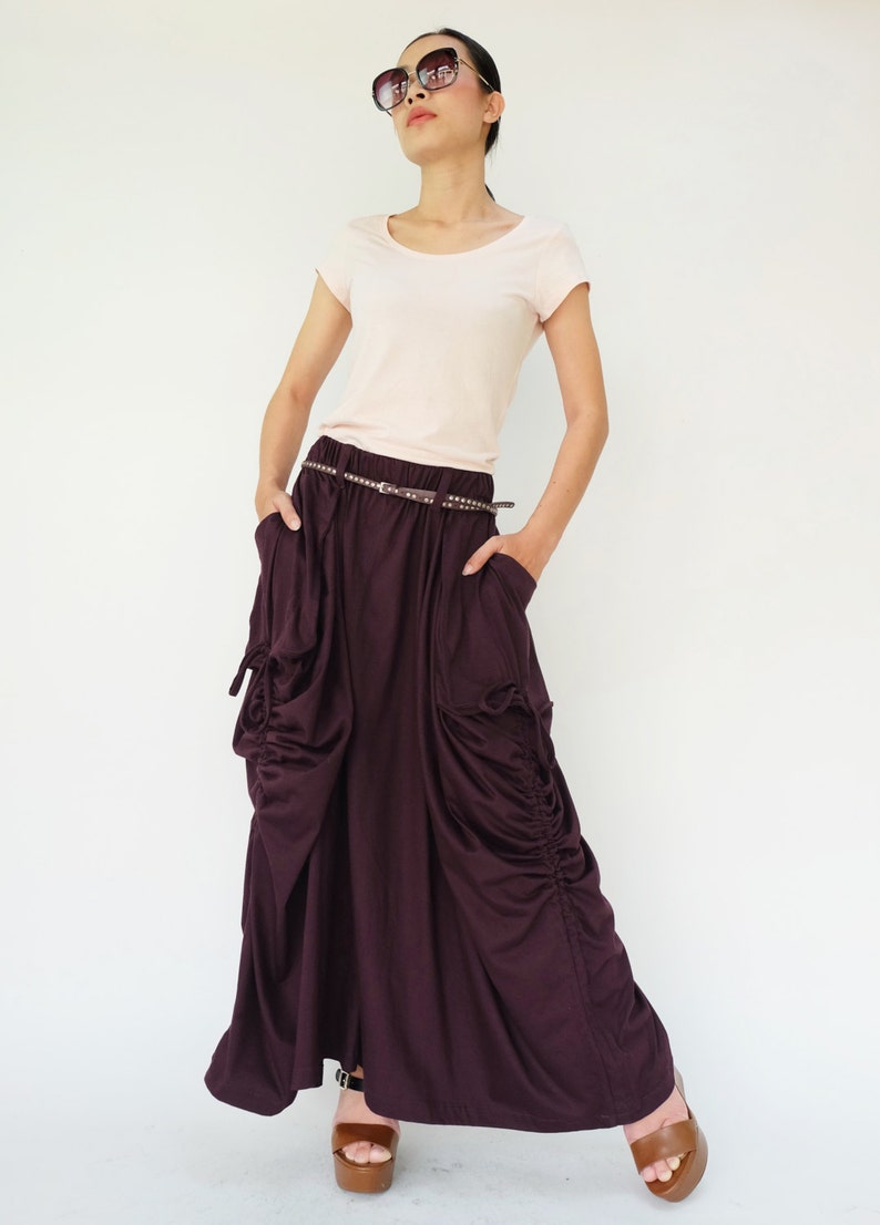 NO.123 Women's Large Patch Pocket Long Maxi Skirt Plum | Etsy