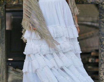 【BAON】Mandto Summer Frill Tiered Long Skirt Tiered Tulle Ruffle Maxi Skirt-Navy | Boden EU
