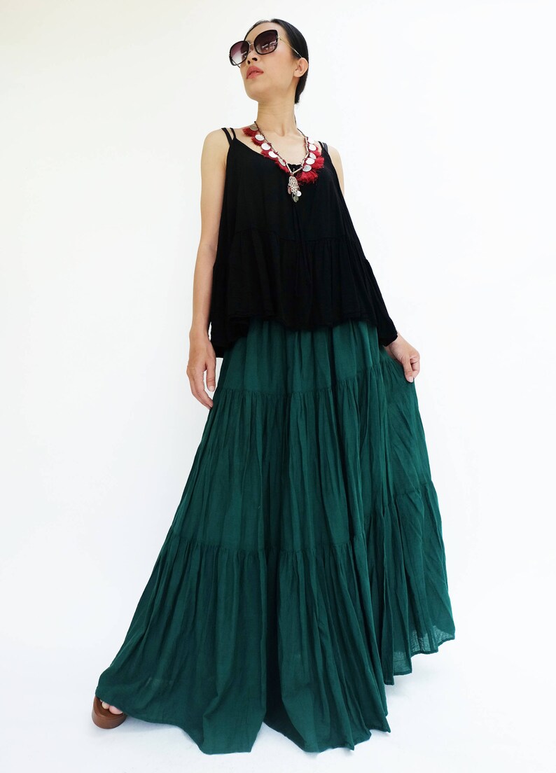 NO.5 Teal Green Cotton Gauze Hippie Gypsy Boho Tiered Long Etsy