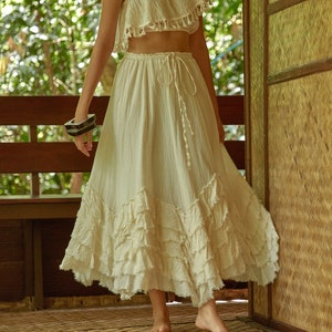 POL Asymmetrical Ruffle Hem Pinstripe Cotton Mini Skirt