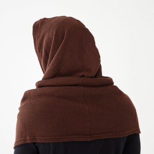 NO.97 Men's Hoodie Scarf, Hooded Cowl Buttons, Hooded Neck Warmer, Unisex Hoody Scarf in Brown image 5