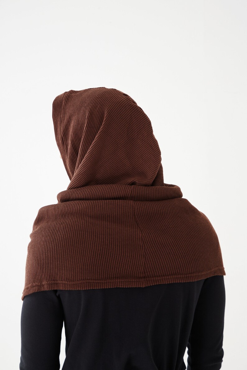 NO.97 Men's Hoodie Scarf, Hooded Cowl Buttons, Hooded Neck Warmer, Unisex Hoody Scarf in Brown image 5