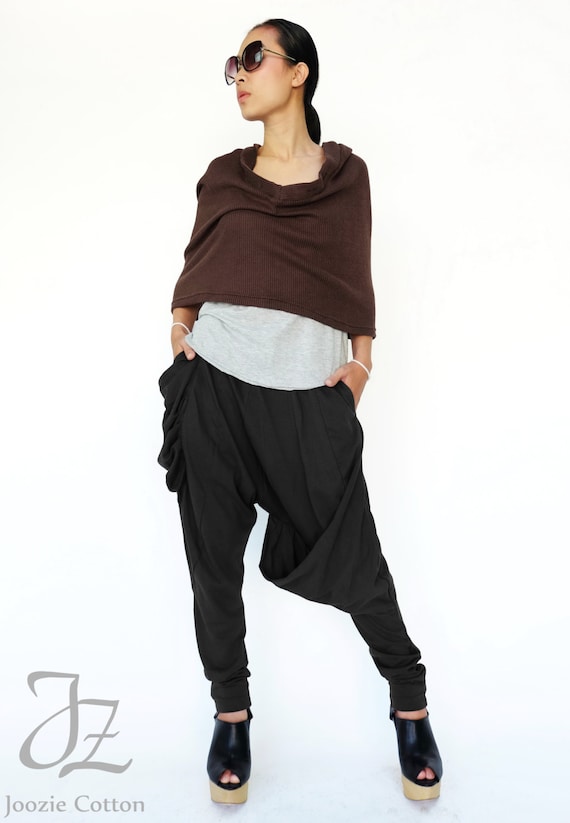 No 193 Black Cotton Jersey Draped Harem Pants Casual Drop Etsy