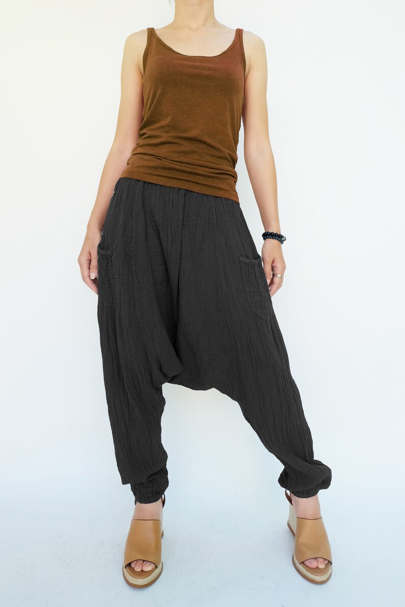 NO.162 Black Double Cotton Gauze Harem Pants Women Dropped Etsy