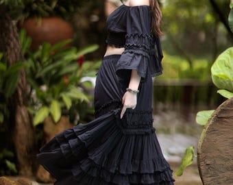 【as\"on】X DETAILED SKIRT High Rise Long Skirt In Leopard Print Denim With Center