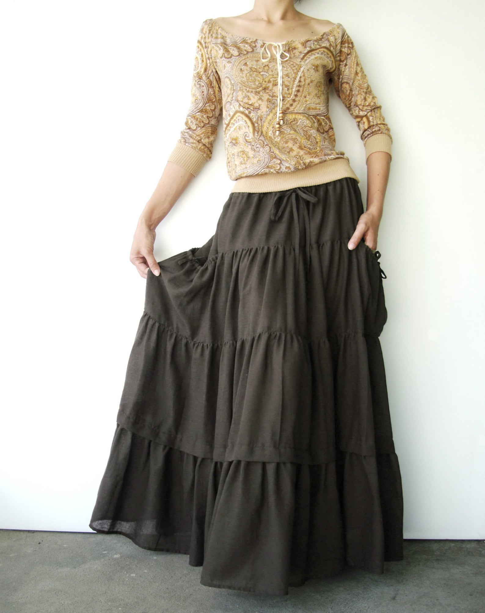 NO.42 Taupe Cotton Gauze Maxi Skirt Women Long Peasant Skirt Etsy