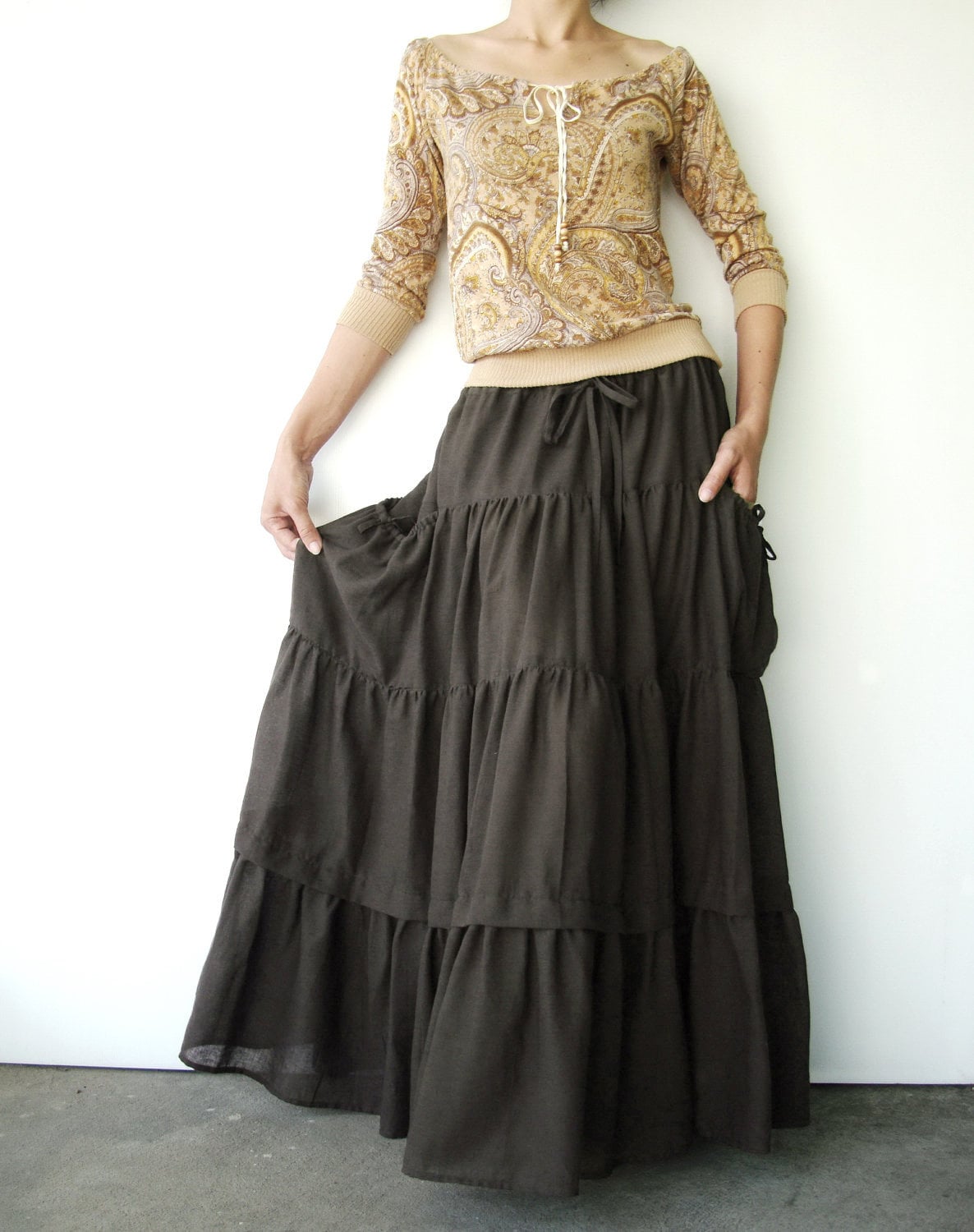 NO.42 Taupe Cotton Gauze Maxi Skirt Women Long Peasant Skirt Etsy