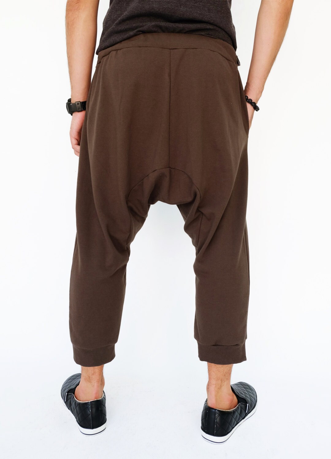 NO.191 Men's Cropped Drop Crotch Sweatpants, Harem Jogger Pants