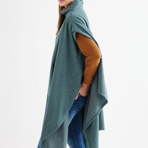 NO.279 Womens Stand Collar Poncho Sweater, Extravagant Asymmetric Poncho Fall Winter, Poncho in Heather Teal image 6