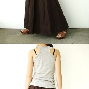 NO.34 Women's Pleated Front Long Maxi Skirt, Comfy Casual Convertible Skirt, A-Line Skirt in Brown image 5