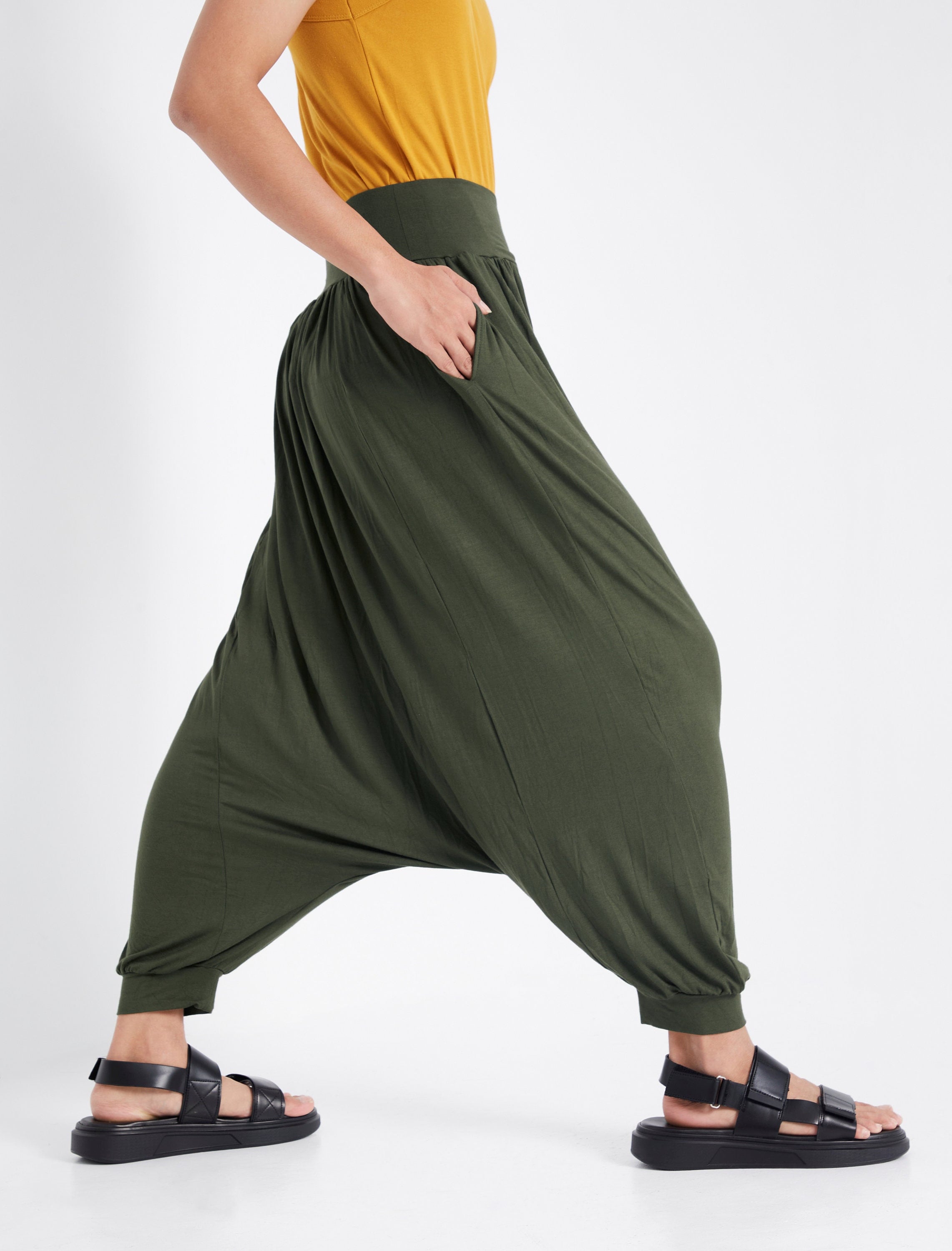 新品　salsation Crotch Pants DARK GREEN NO.306 Men's Softly Softly Drop Crotch Harem Pants, Low Crotch