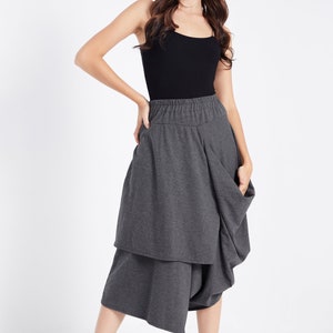 NO.187 Women's Taxidermy Asymmetric Skirt/Pants, Casual Wide Leg Trousers, Cropped Pants/Skirt in Mottled Gray image 7