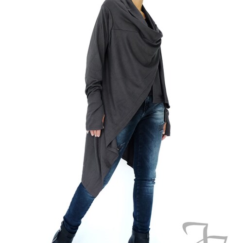 NO.61 Cardigan extravagant à manches longues ouvert sur le devant pour femme, pull cardigan en gris