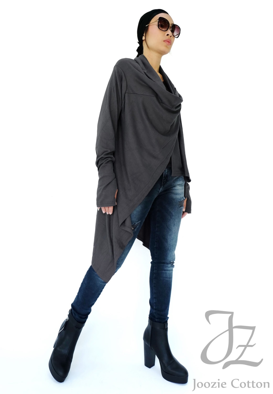 NO.61 Women’s Long Sleeve Open Front Extravagant Cardigan #Gray