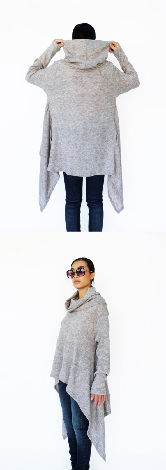 Cowl neck asymmetrical sweater deals