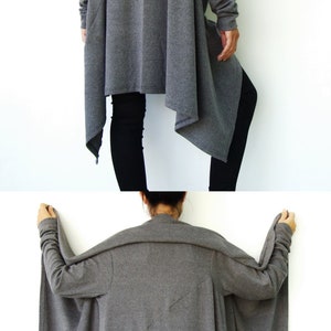 NO.61 Womens Long Sleeve Open Front Extravagant Cardigan, Cardigan Sweater in Mottled Gray image 5