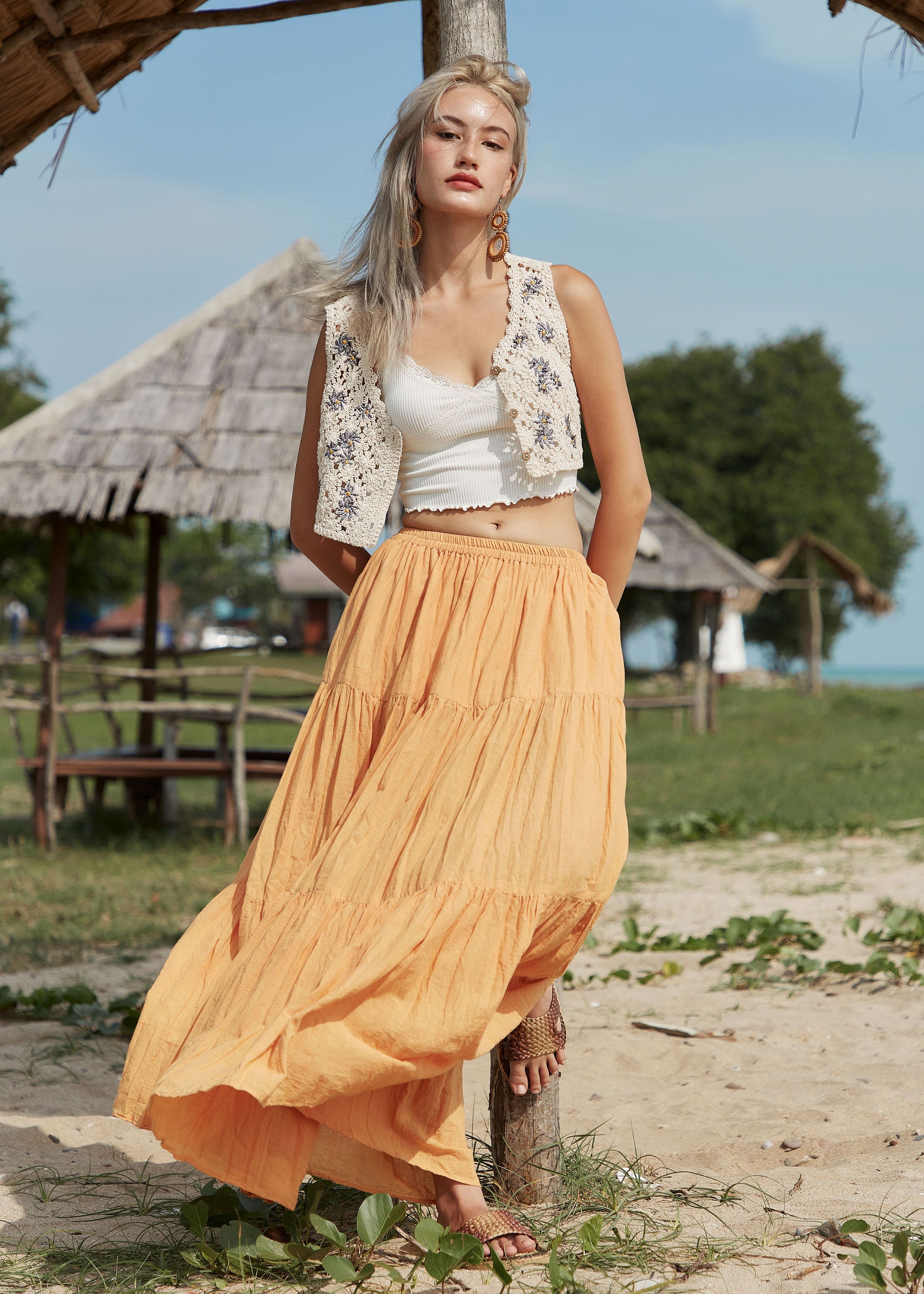 NO.5 Women's Hippie Gypsy Boho Tiered Peasant Long Maxi