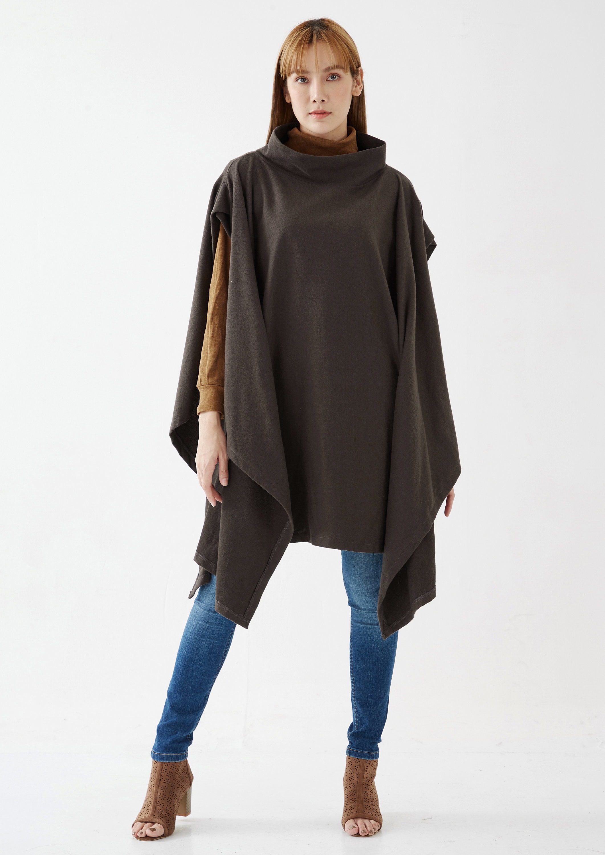 NO.279 Women's Stand Collar Poncho Sweater, Extravagant
