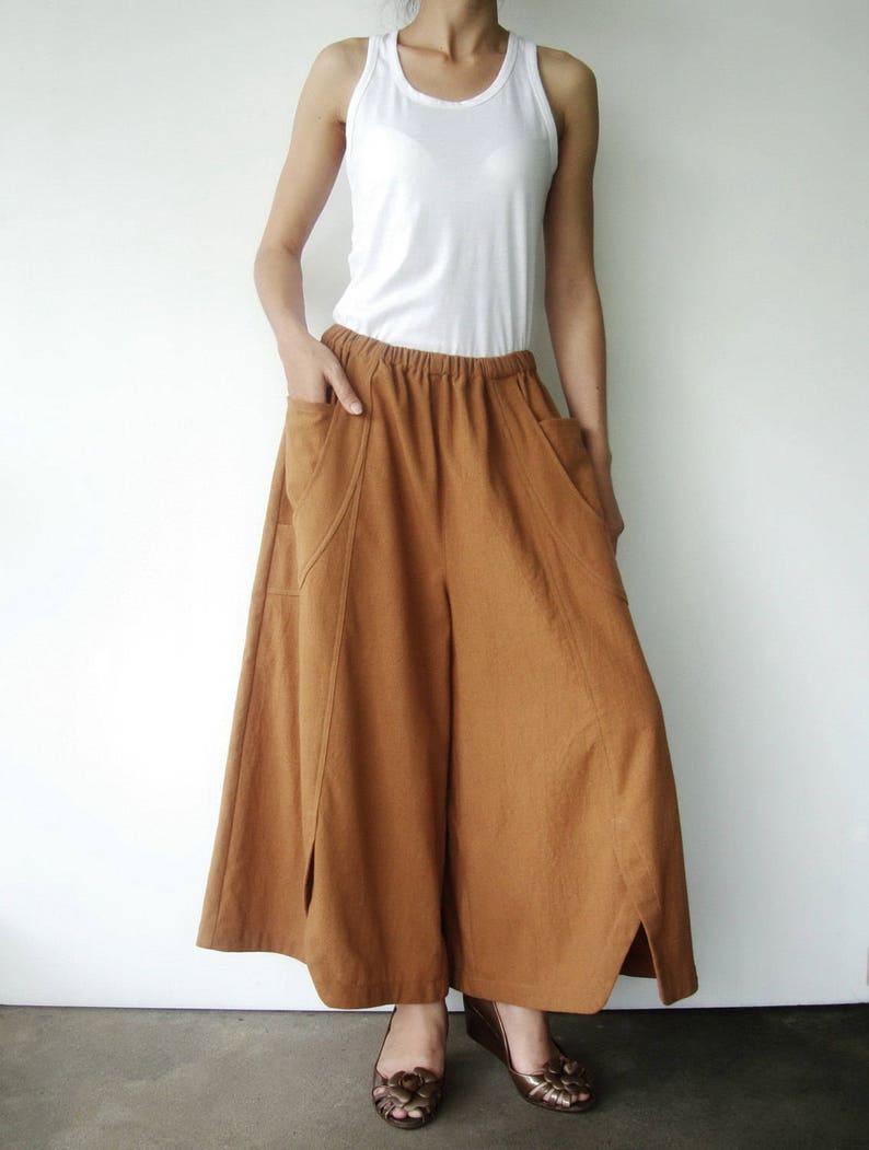 NO.41 Women’s Wide Leg Palazzo Pants, Casual Loose Fitting Trousers in Ochre image 2