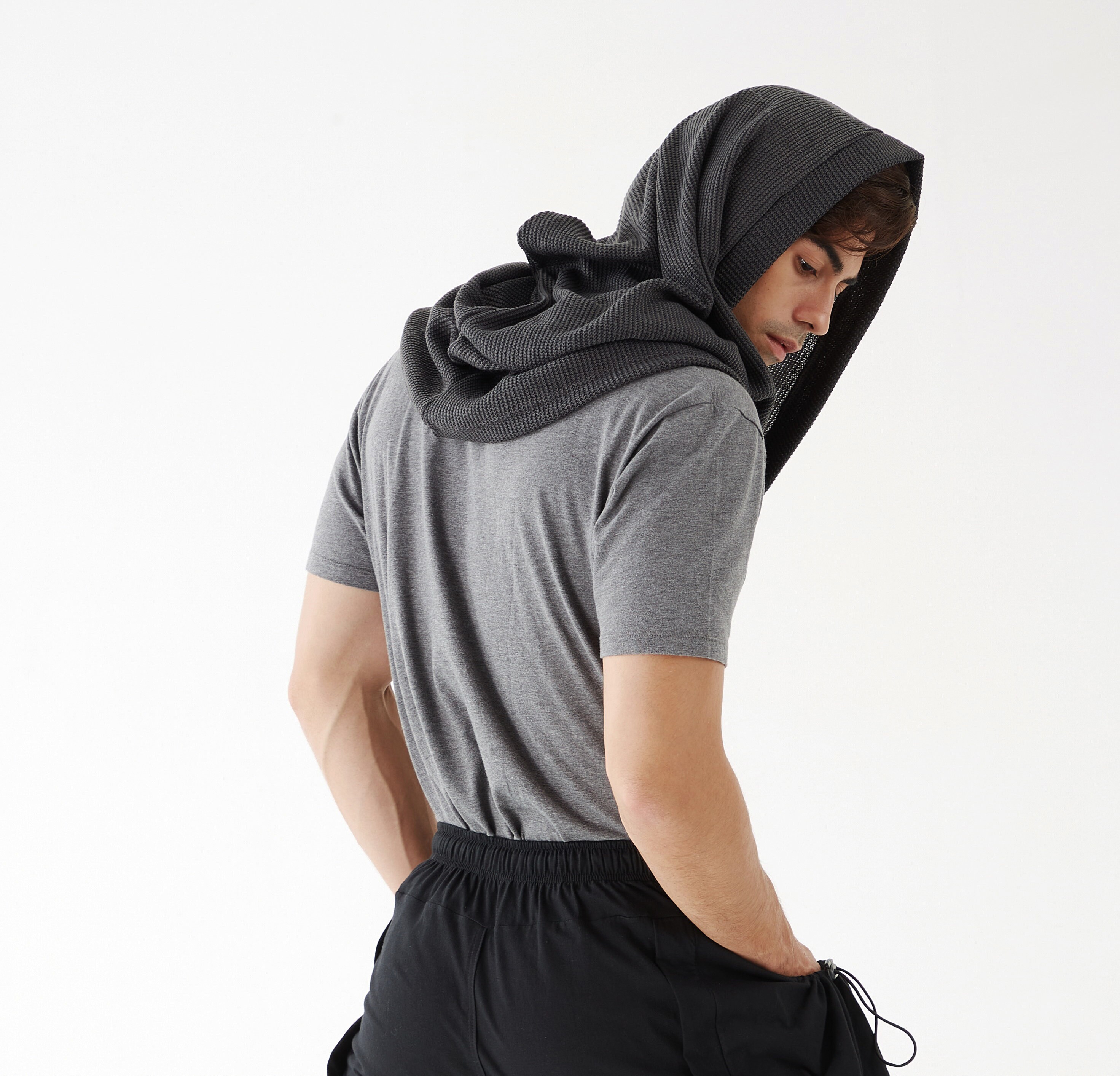 NO.97 Men's Hoodie Scarf, Hooded Cowl Buttons, Hooded Neck Warmer
