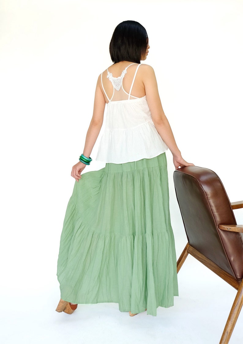 NO.5 Mint Cotton Gauze Hippie Gypsy Boho Tiered Long Peasant Etsy