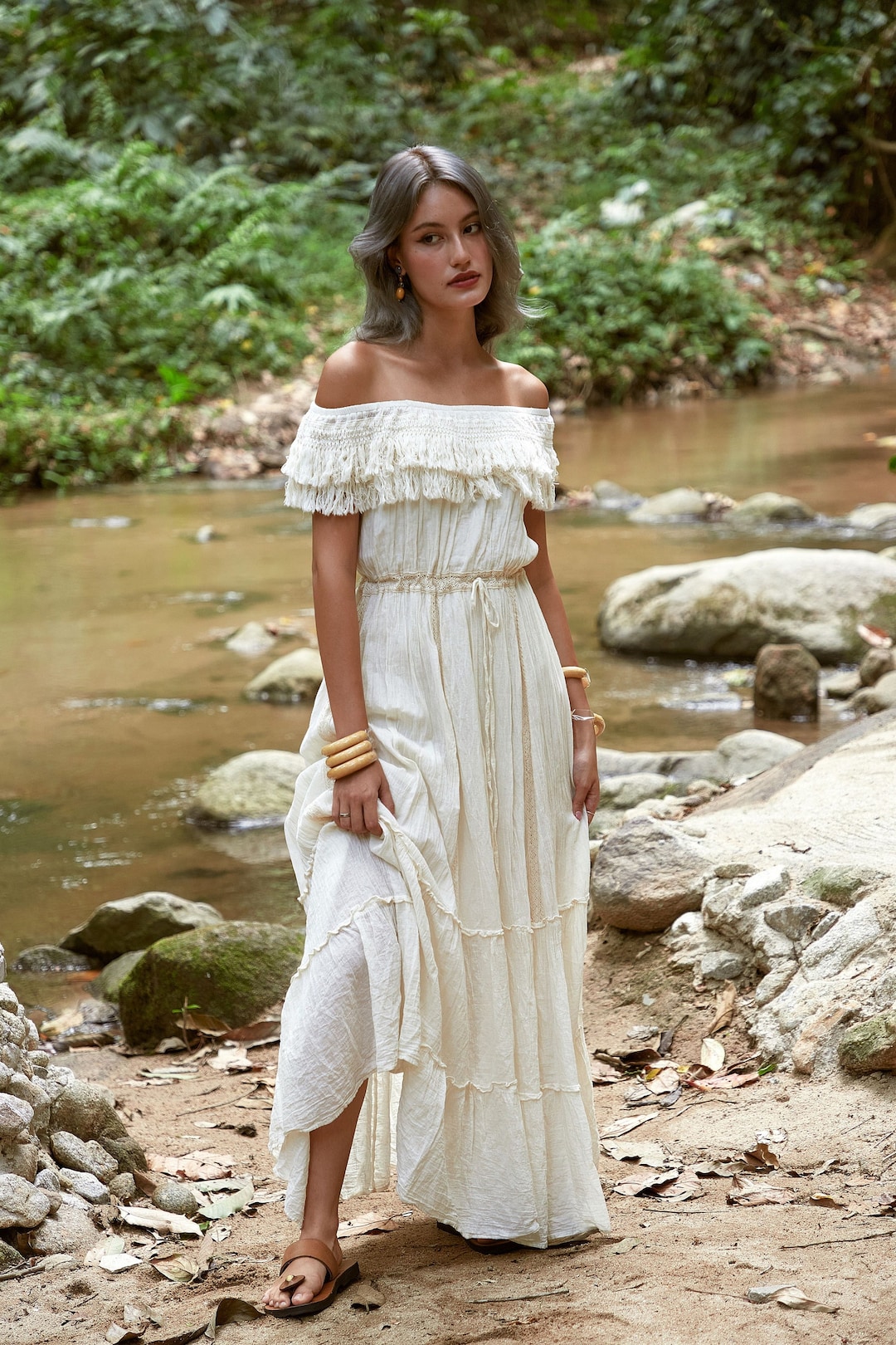 long sleeve bohemian maxi dress Hale Bob Women's Ellen Dress - Green main image 1