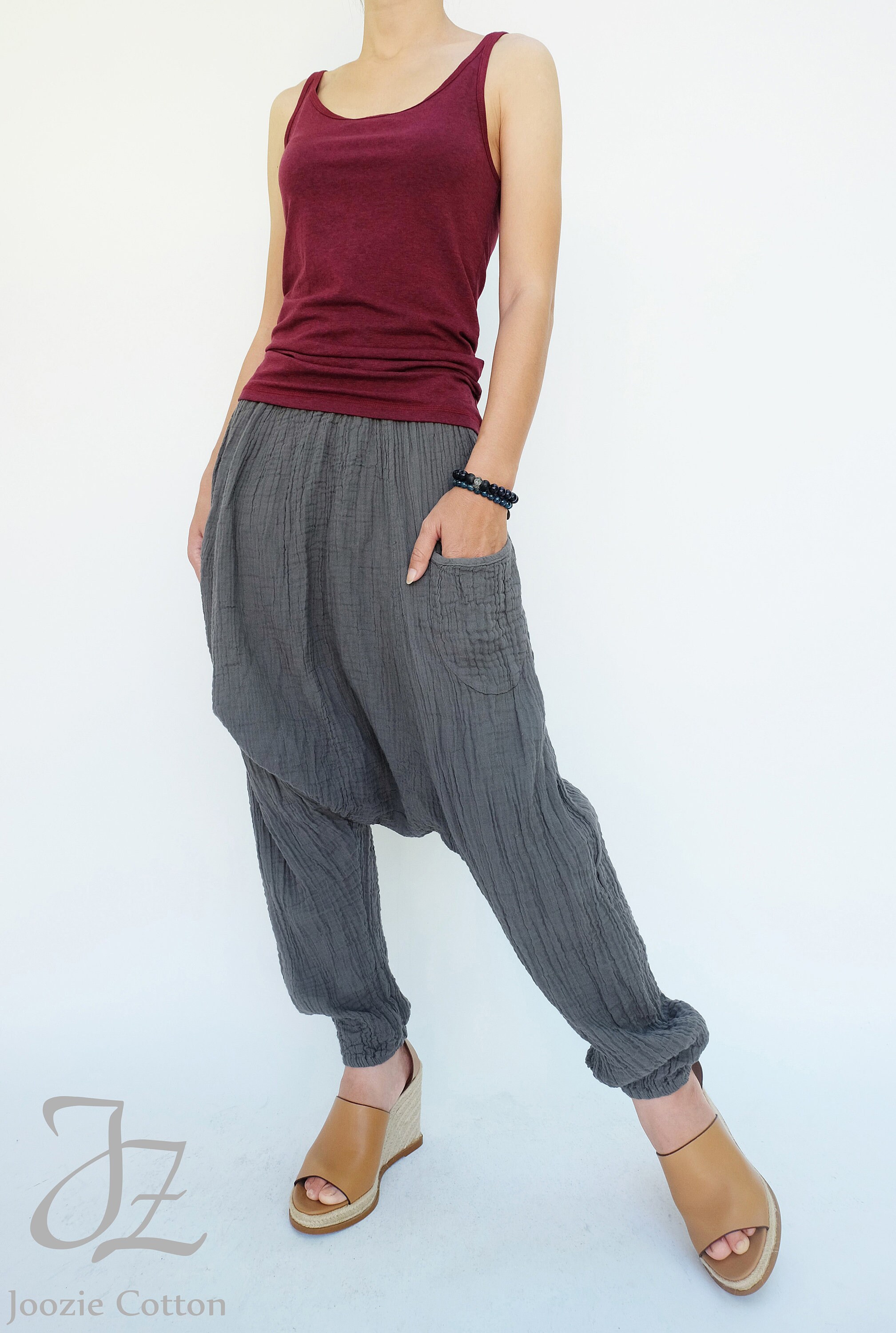 NO.162 Women's Patch Pocket Drop Crotch Harem Pants | Etsy