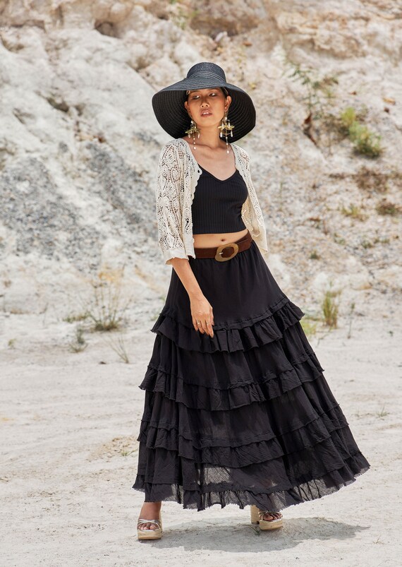 thumbnail image 2 of Dianli 2024 Skirts For Women Floral Print Maxi Summer Skirt Beach Loose Fashion Casual Vintage High Waist Pocket Pleated Swing A Line Long Skirt Khaki M 2 of 9