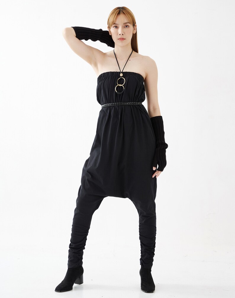 NO.125 Women's Strapless Loose Jumpsuit, Casual Harem Rompers, Summer Loose Playsuit in Black image 5