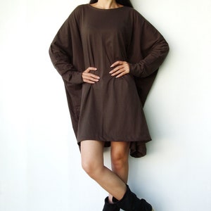 NO.62 Women's Scoop Neck Long Sleeve Tunic Top, Loose Fit Tshirt in Brown image 5