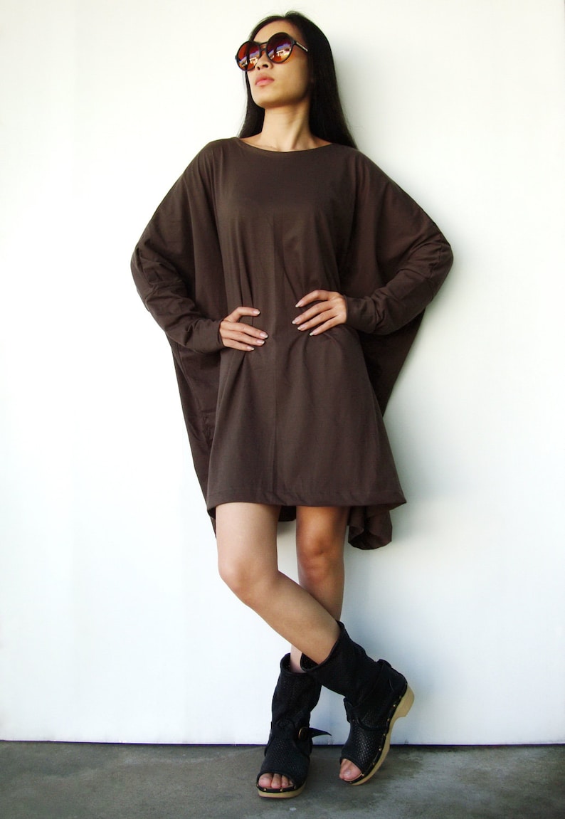 NO.62 Women's Scoop Neck Long Sleeve Tunic Top, Loose Fit Tshirt in Brown image 5