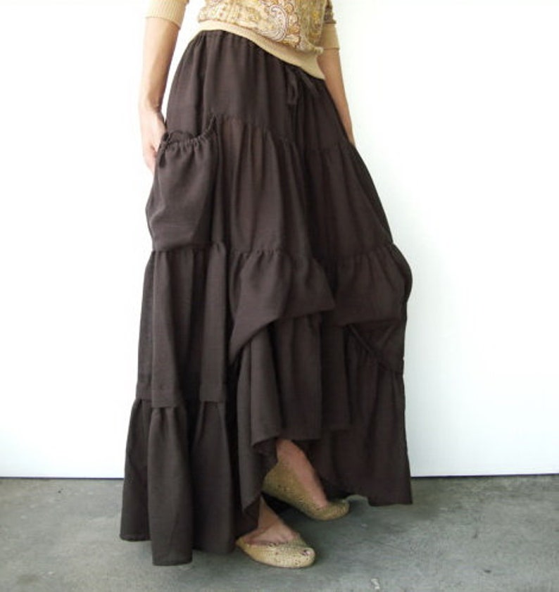 NO.42 Taupe Cotton Gauze Maxi Skirt Women Long Peasant Skirt Etsy