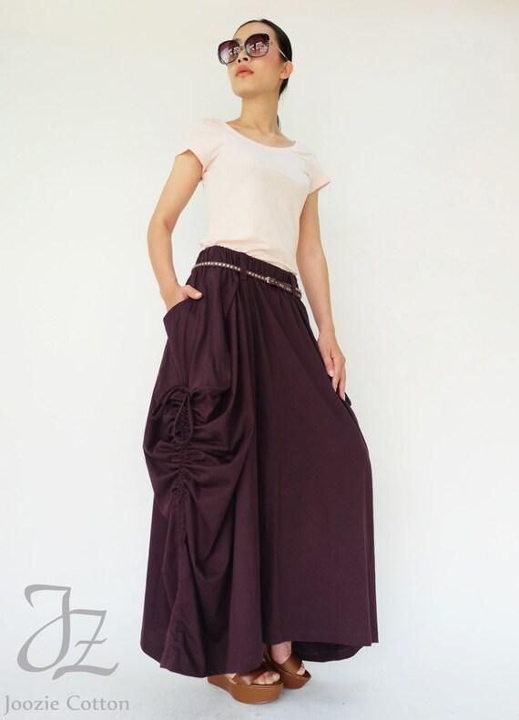 NO.123 Plum Cotton Jersey Mega Pocket Maxi Skirt | Etsy