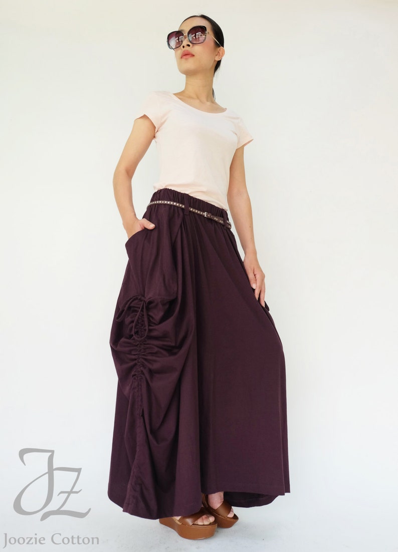 NO.123 Women's Large Patch Pocket Long Maxi Skirt Plum | Etsy